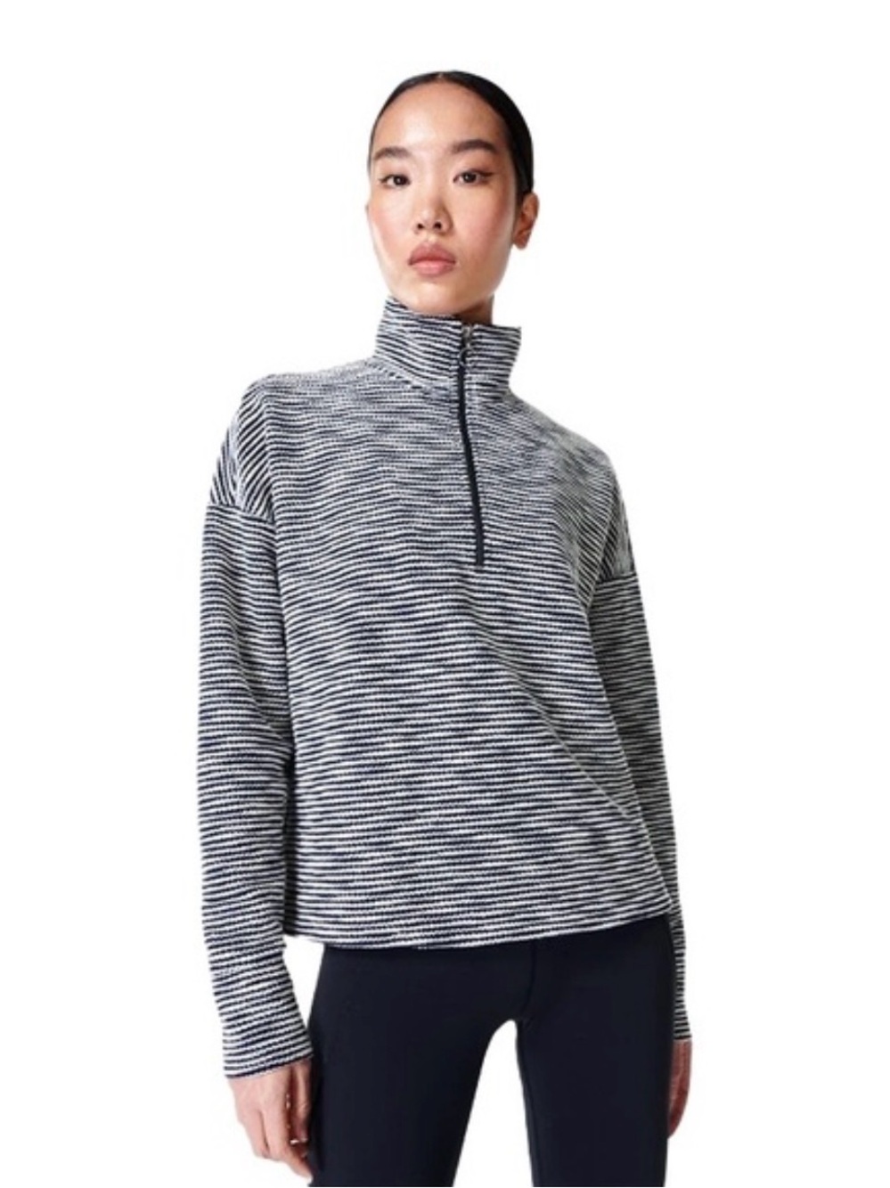 Sweaty Betty Rest Up Half Zip Pullover US 6 Blue White Stripe Sweater